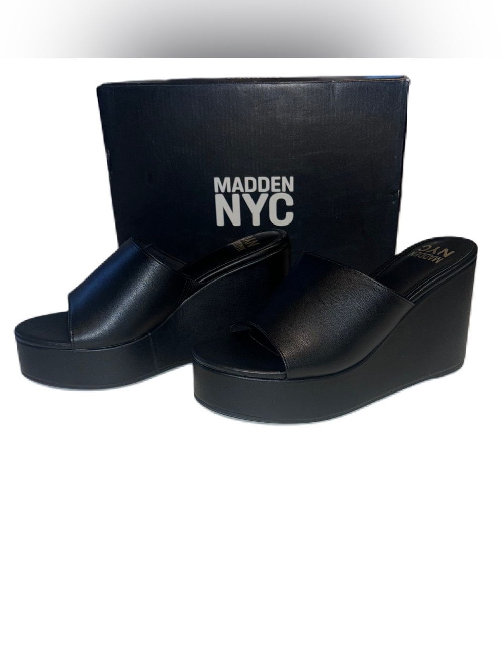Madden NYC Black Platform Boho Wedge Slide on Sandals - Women's 7 - Picture 3 of 15
